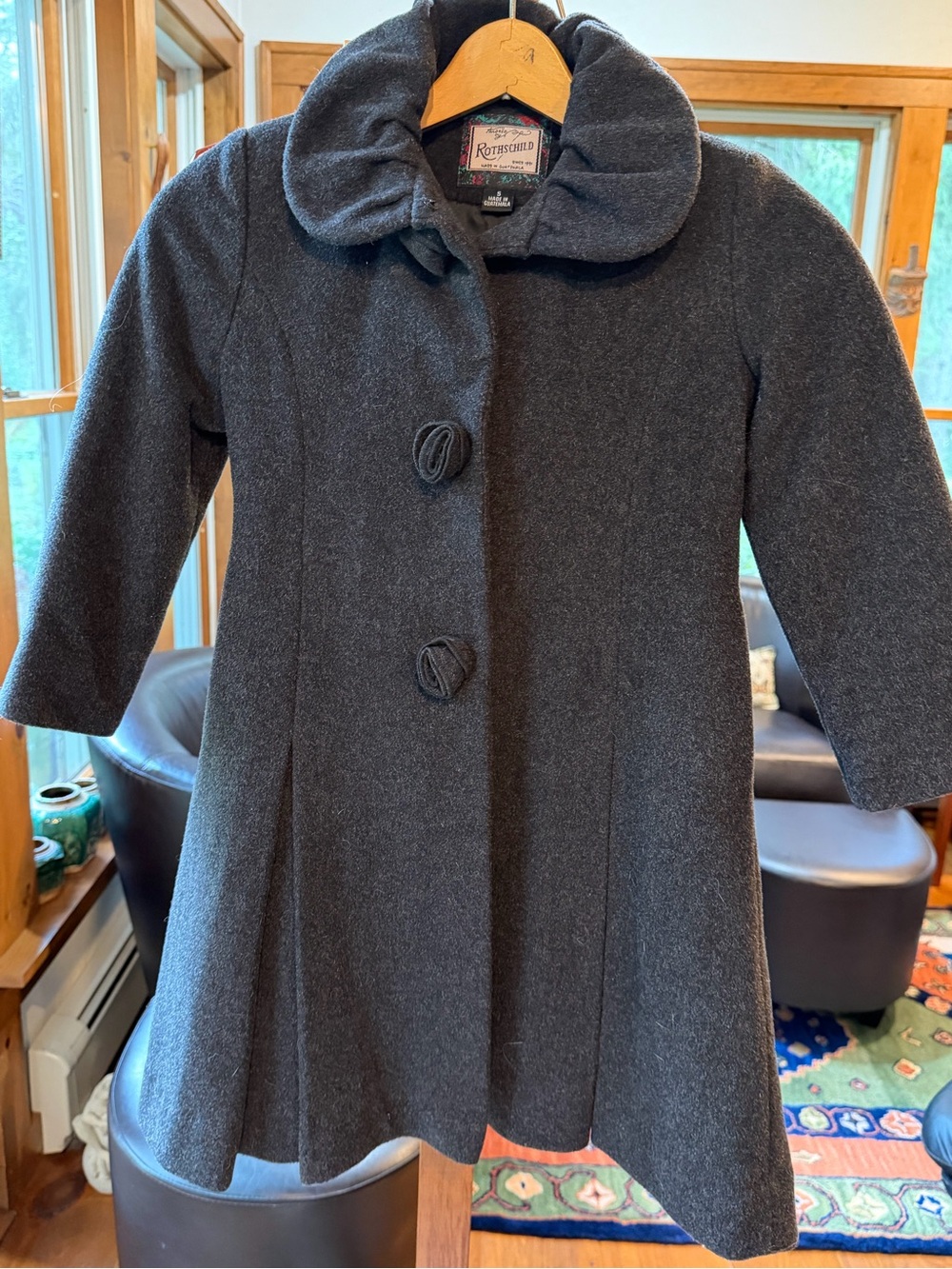 Rothschild Girls Charcoal Gray Wool Princess Dress Coat Rosette Size 5